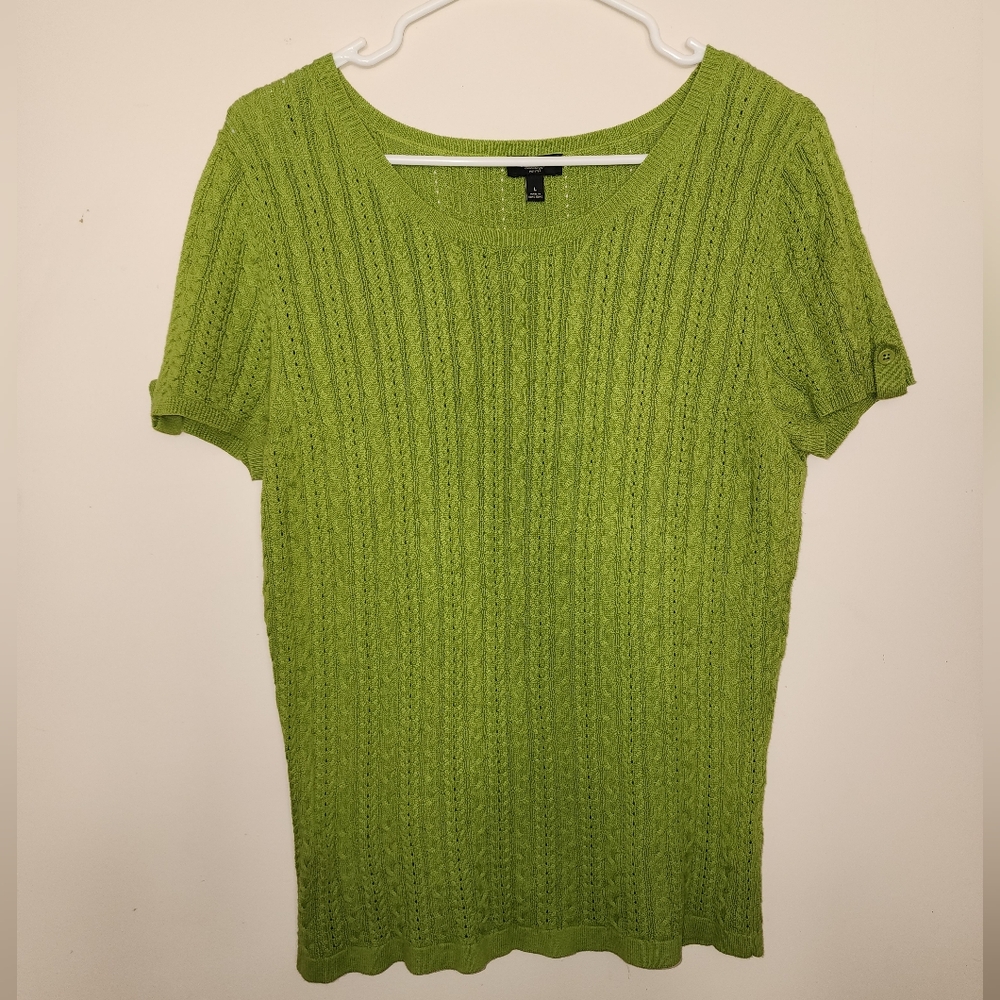 TALBOTS Green Fishermans Cord Summer Sweater Pettit Size L